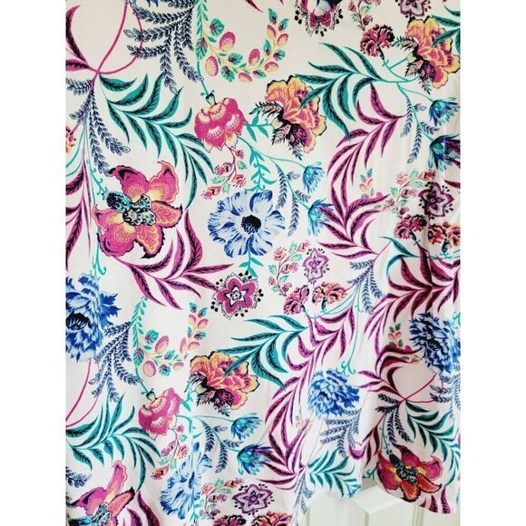 Chico's 3 T-shirt Pink Floral Size XL V-Neck Blouse Tropical Cotton Blend - Picture 4 of 7